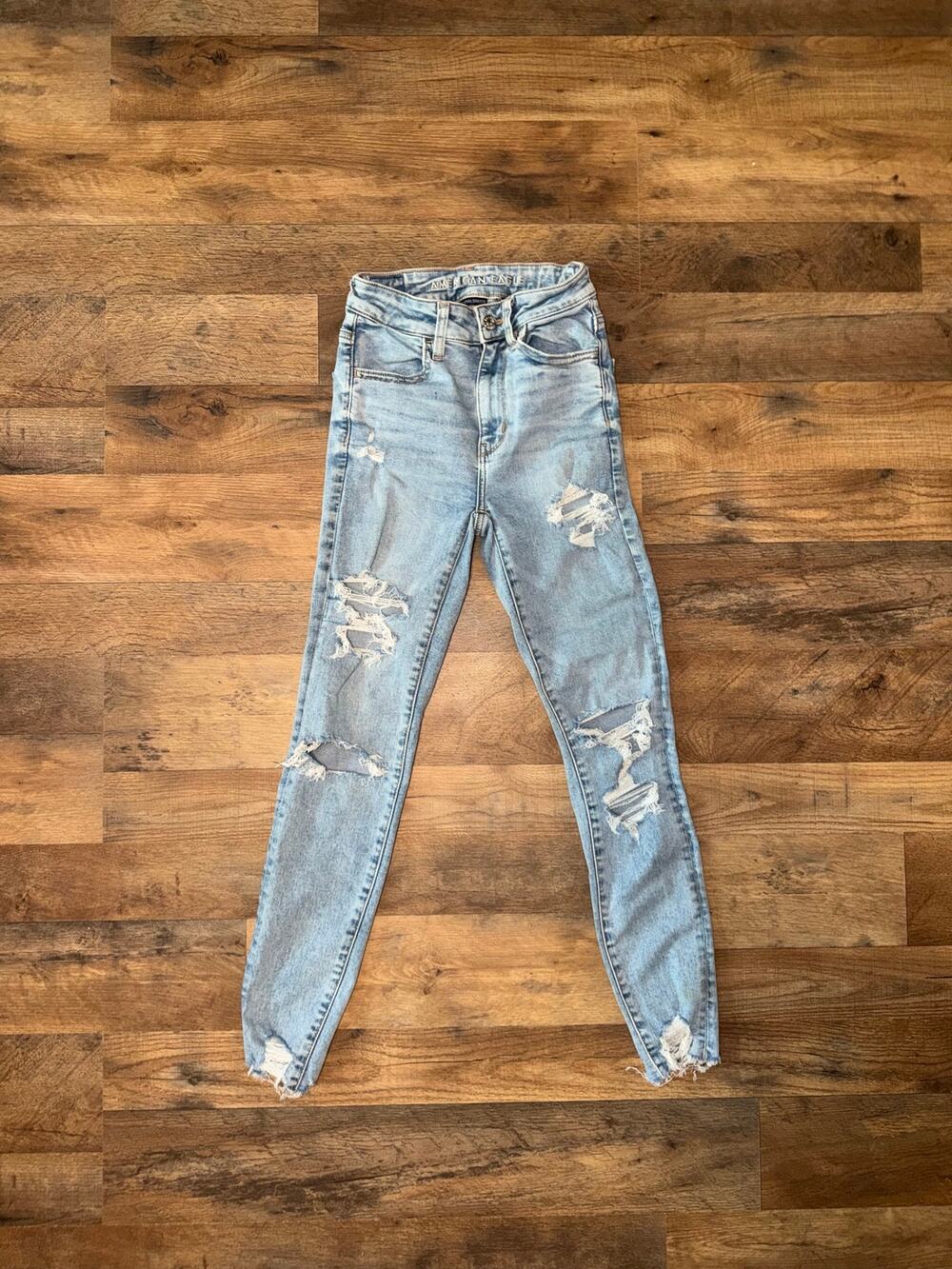 American Eagle women’s distressed next level stretch super high rise jegging